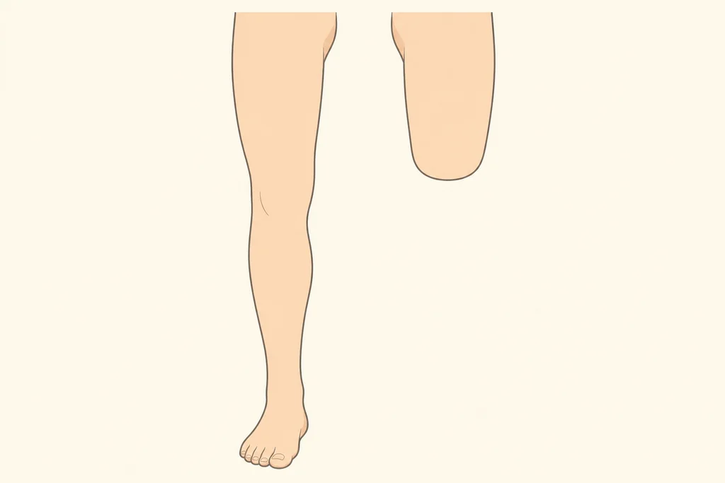Illustration comparing a complete leg with an above-knee residual limb that ends through the thigh