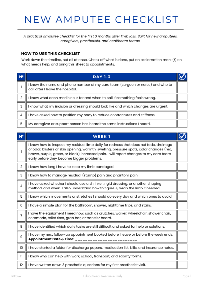 Preview of the New Amputee Checklist — page 1