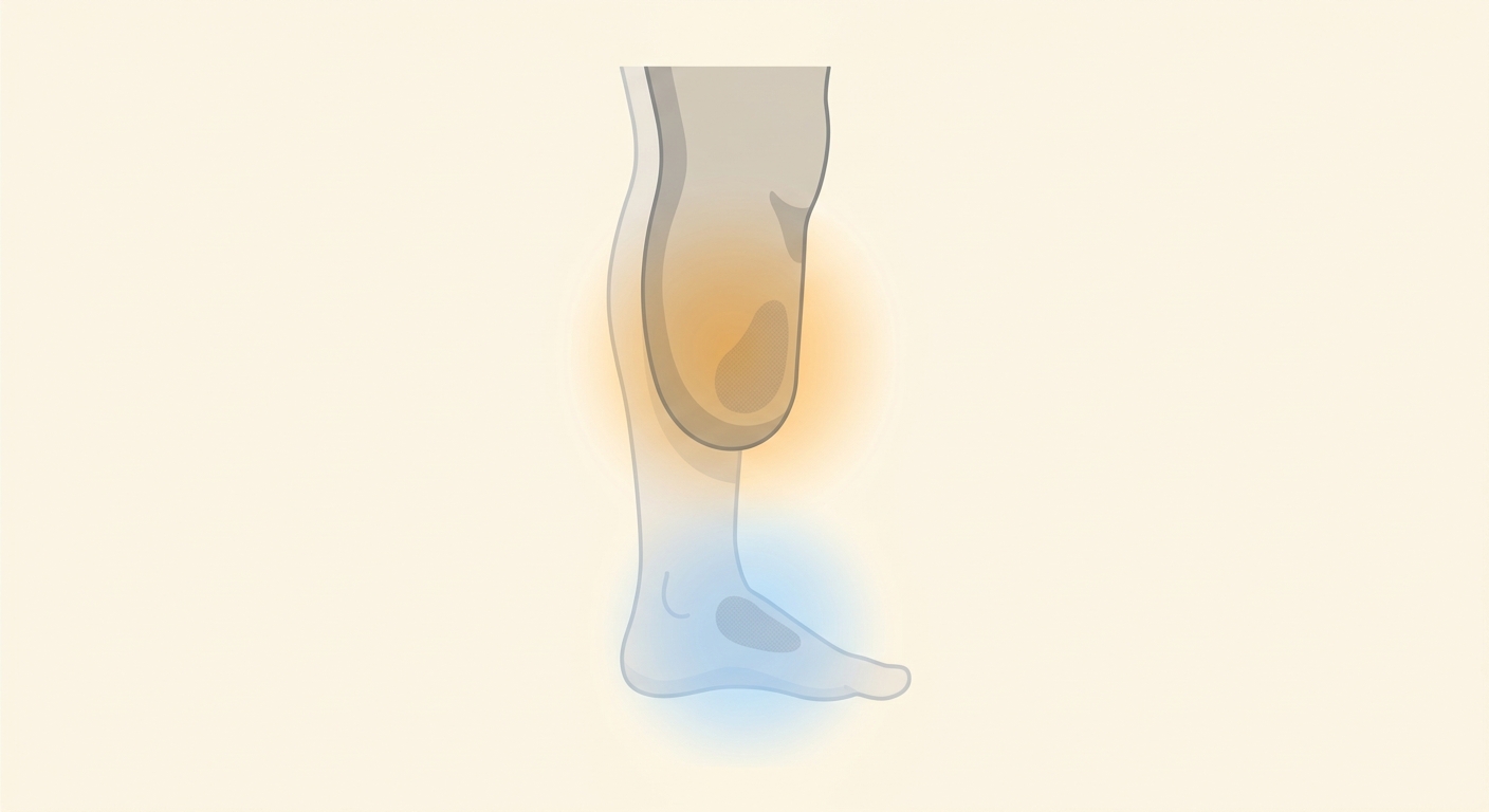Illustration comparing residual limb pain in the remaining leg and phantom pain in the missing foot