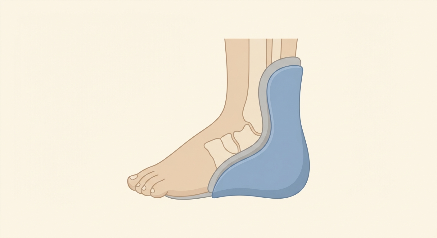 Illustration of an SMO brace cradling a child's heel and ankle while the toes stay free