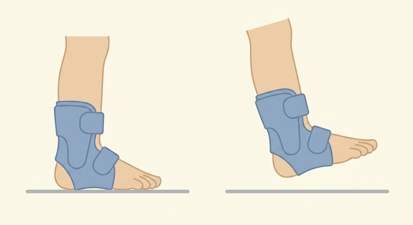 Illustration of a foot in stance and swing phase wearing an ankle foot orthosis